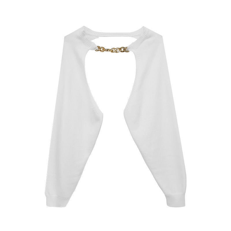 Áo kiểu COZOKC dệt kim tay dài dáng ngắn phối dây xích cá tính