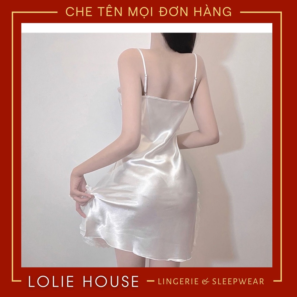 Váy ngủ lụa sexy phối ren cao cấp Đầm ngủ lụa mặc nhà sexy gợi cảm cho nữ LOLIE HOUSE - VN37