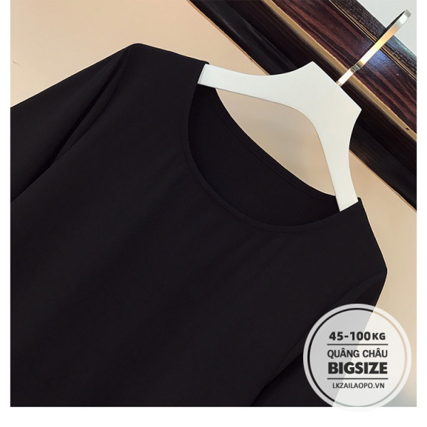 BIGSIZE Nữ (45-100kg) Đầm babydoll suông Dáng Rộng đen Cổ Tròn đuôi cá tay dài mùa thu - Váy - Phong cách Hàn Quốc cute xinh đẹp - quảng châu cao cấp