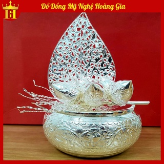 Bộ Cơi Trầu Bằng Đồng Mạ Bạc. Bộ Trầu Cau Mạ Bạc Tinh Xảo