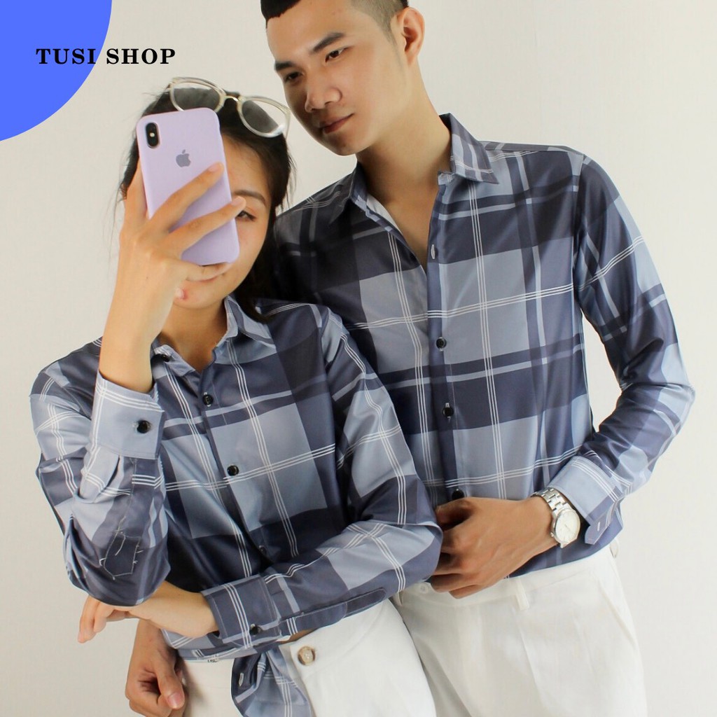 [SIÊU GIẢM GIÁ] Áo sơ mi 3D nam nữ cặp đôi chất liệu kate lụa HOẠ TIẾT CARO NHUYỄN | BigBuy360 - bigbuy360.vn