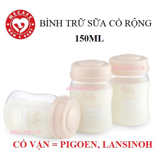 [VỪA Lansinoh, Pigeon] Bộ 3 bình trữ sữa mẹ cổ rộng 150ml Fatz Fatzbaby