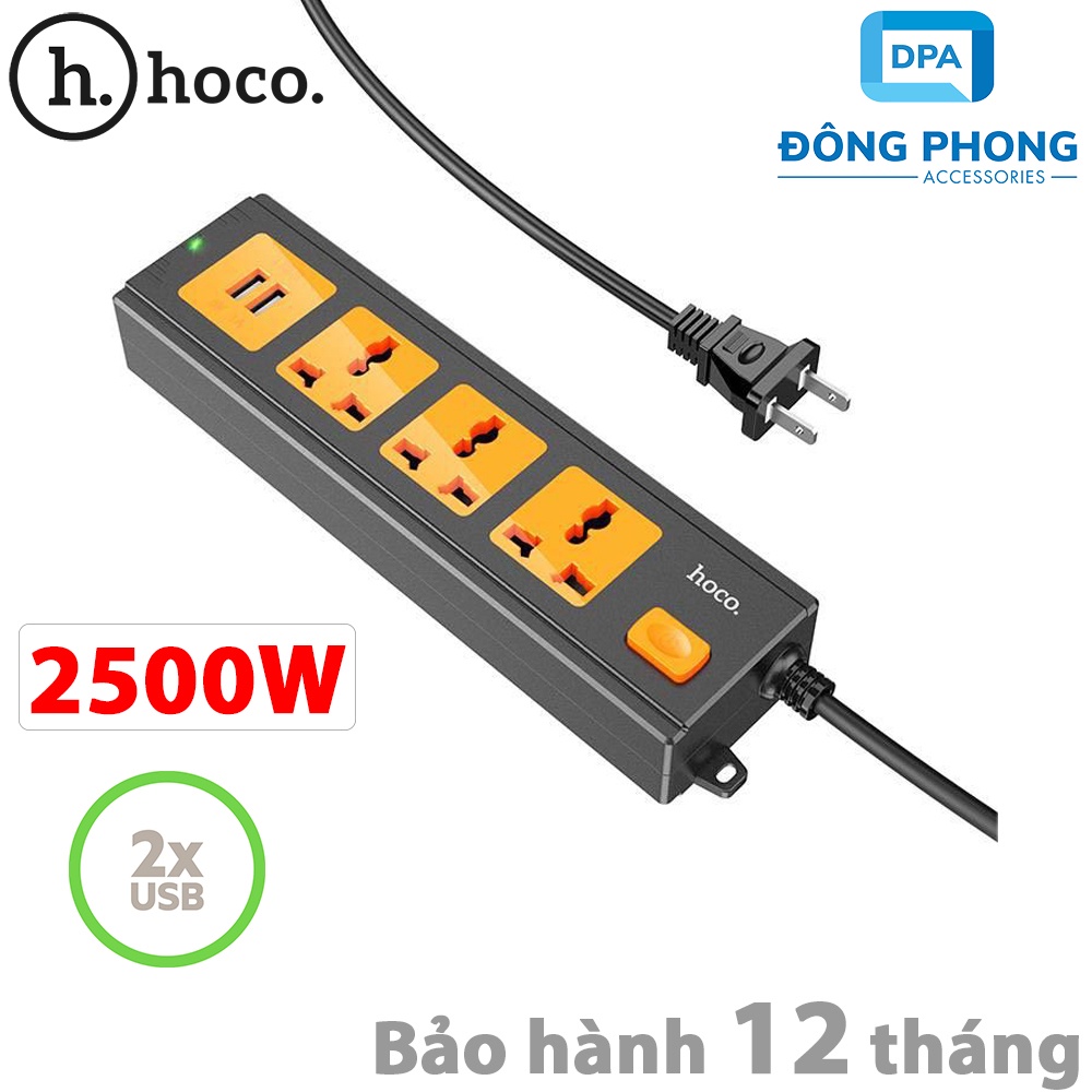 Ổ Cắm Điện Đa Năng Có Cổng USB Hoco DC31 2500W Chính Hãng