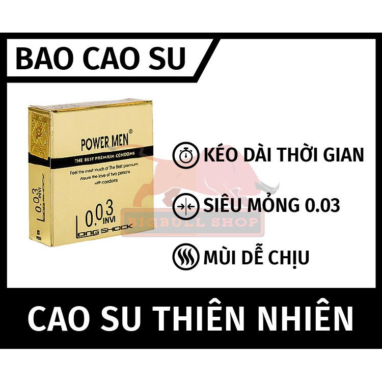 [Che tên kín đáo]Bao cao su PowerMen Longshock 0.03 hộp 3 chiếc - Bigbull Shop