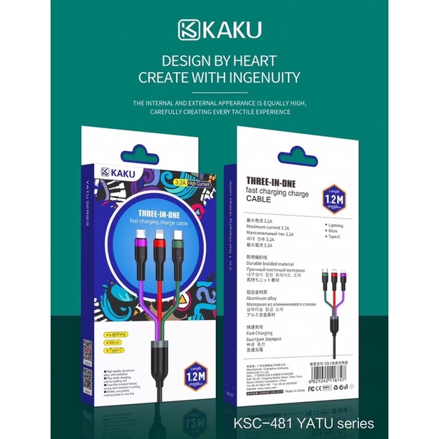 Cáp sạc 3 đầu Kaku 481 sạc nhanh 3.2A cùng lúc nhiều máy