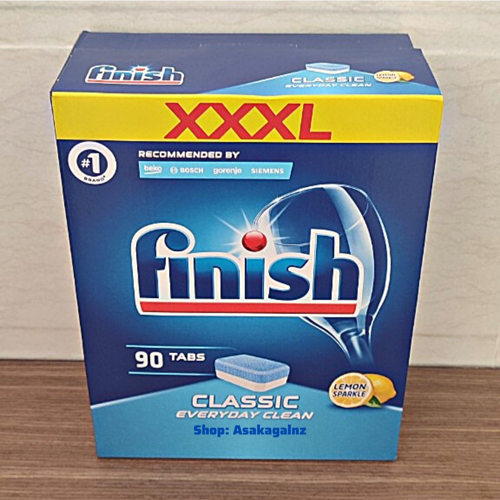 Viên rửa chén Finish Classic hộp 90v hương chanh - Chính Hãng.