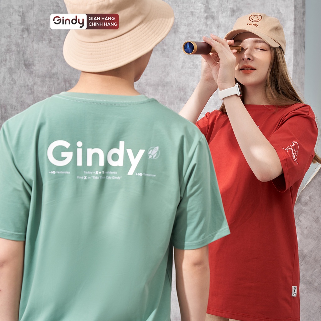 Áo phông form rộng thun tay lỡ cổ tròn in hình vải 100% cotton mát 4 màu xanh lá, đỏ, đen trắng Local Brand GINDY A071