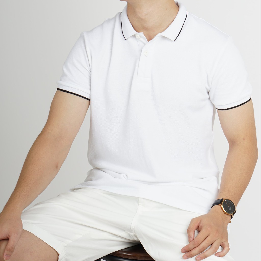 Áo thun nam có cổ Polo Cotton 240 gsm ComfortMax 1.0 Regularfit  phối viền đen dày dặn lịch sự thoáng mát - MANWAY | BigBuy360 - bigbuy360.vn