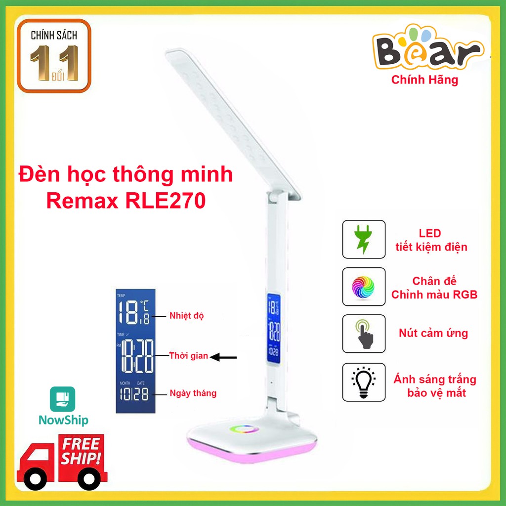 Đèn học thông minh REMAX RL-E270 chân đế chỉnh màu RGB -Tùy chỉnh mức sáng-Chống cận