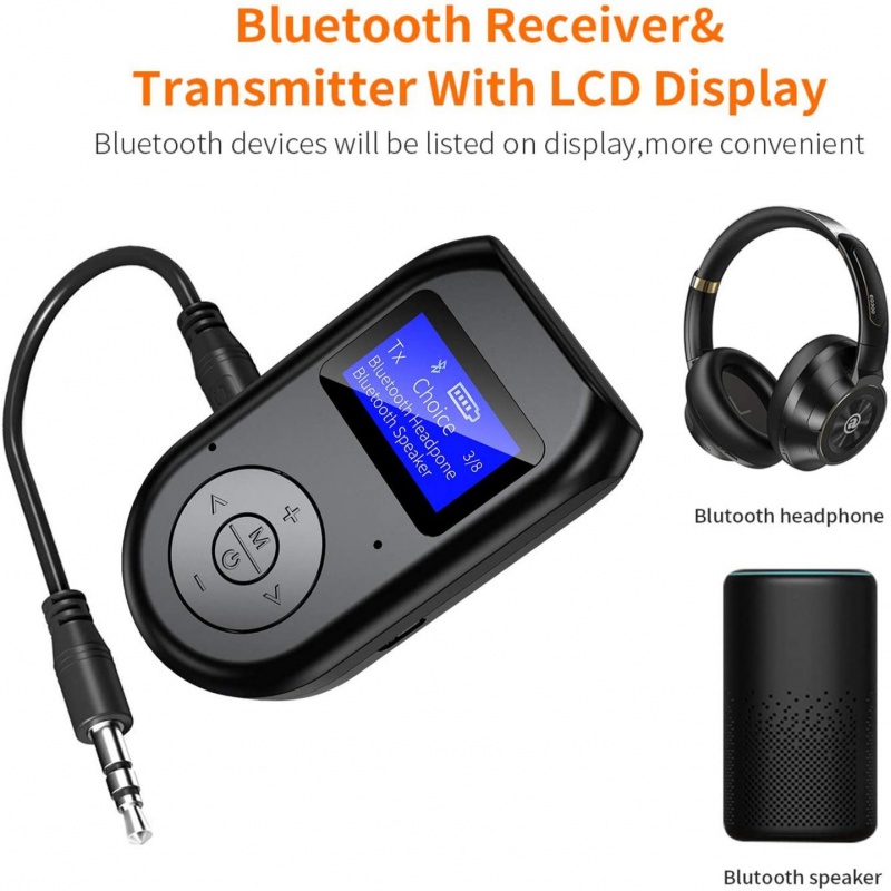 Bluetooth Transmitter and Receiver 3-in-1 Wireless Bluetooth-compatible 5.0 Adapter with Display Screen Low Latency