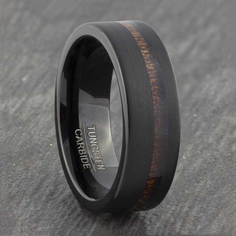 Nhẫn đính hôn viền gỗ 8mm hợp thời trang cho nam