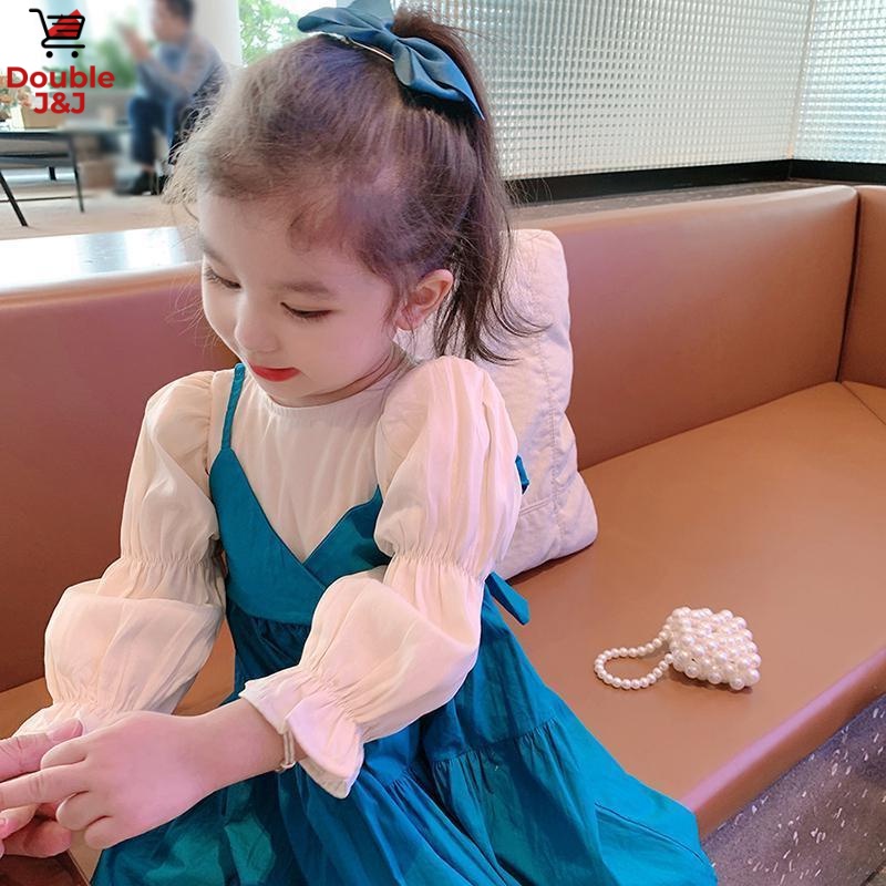 Cô gái mới Váy giả hai mảnh Trẻ em Cô gái dài tay Váy công chúa Váy cô bé