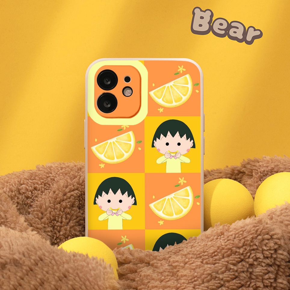 Ốp Lưng vuông Iphone hoạt hình Maruko chanh vàng Ốp Iphone 12 pro 11 Pro Max 6 6s 7 8 Plus XR X XS MAX 13 13pro max
