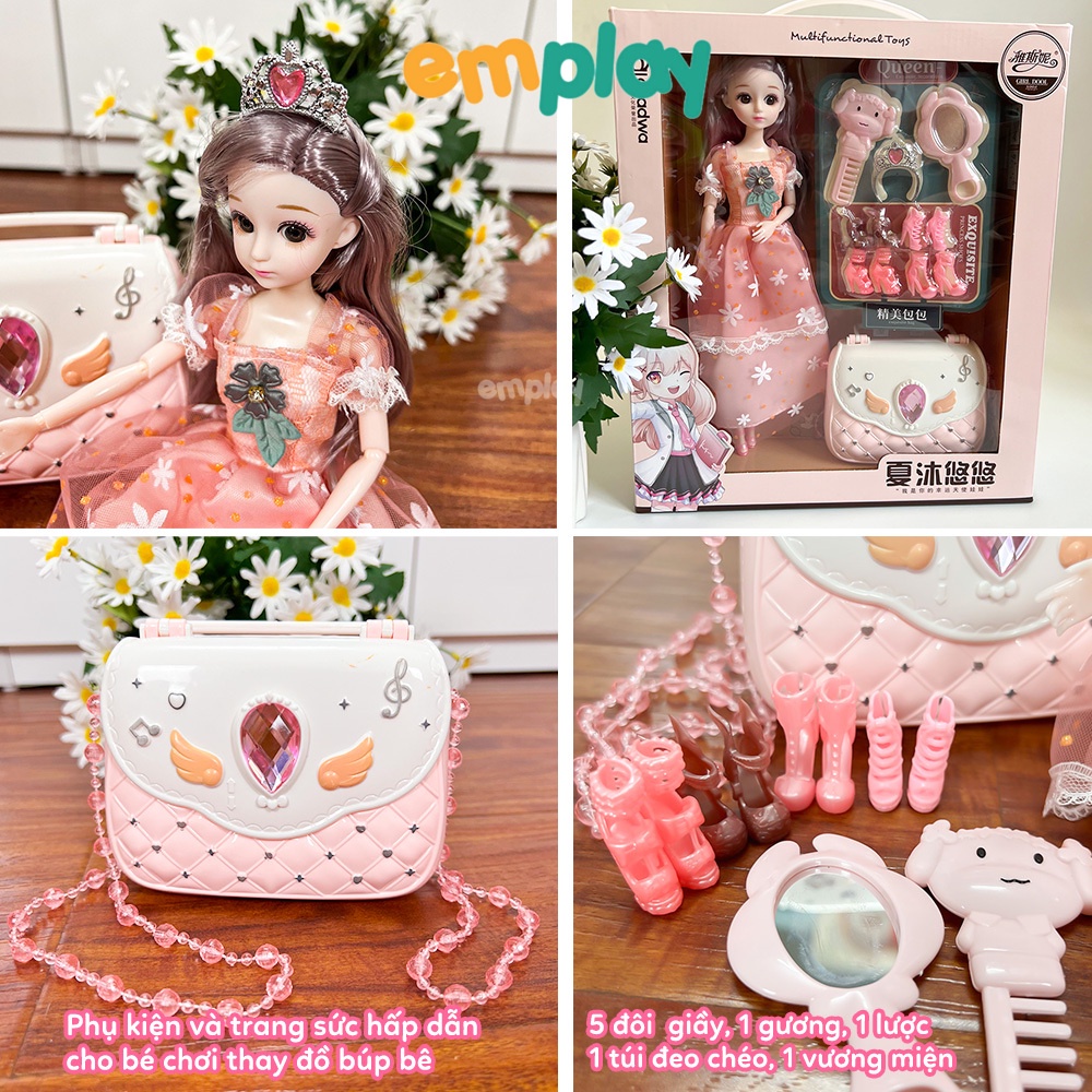 (Summer Sale 50%) Búp bê công chúa Emplay mặt xinh mắt 3D, váy xịn, có khớp tay chân, vòng cổ xịn, đã kiểm định an toàn