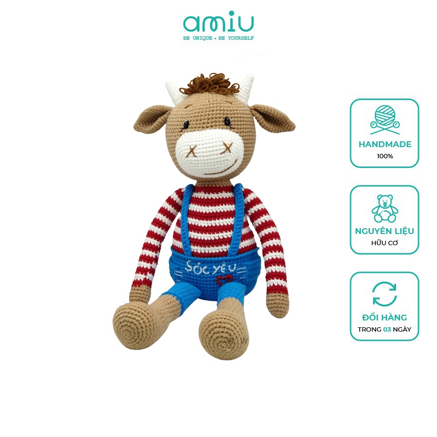 Trâu nhồi bông - Trâu quần yếm bông Amigurumi làm móc khóa quà tặng dễ thương