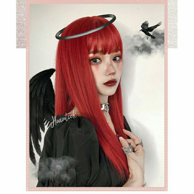 [Sẵn] Wig/Tóc giả teen/lolita/cosplay dài thẳng màu cam đỏ 9086T hóa trang ác quỷ [Miu Cosplay]