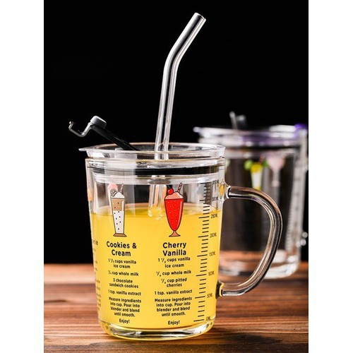 Ly thủy tinh 400ml có vạch chia, ly có ống hút kèm theo, có nắp chống tràn đẹp tiện lợi | BigBuy360 - bigbuy360.vn