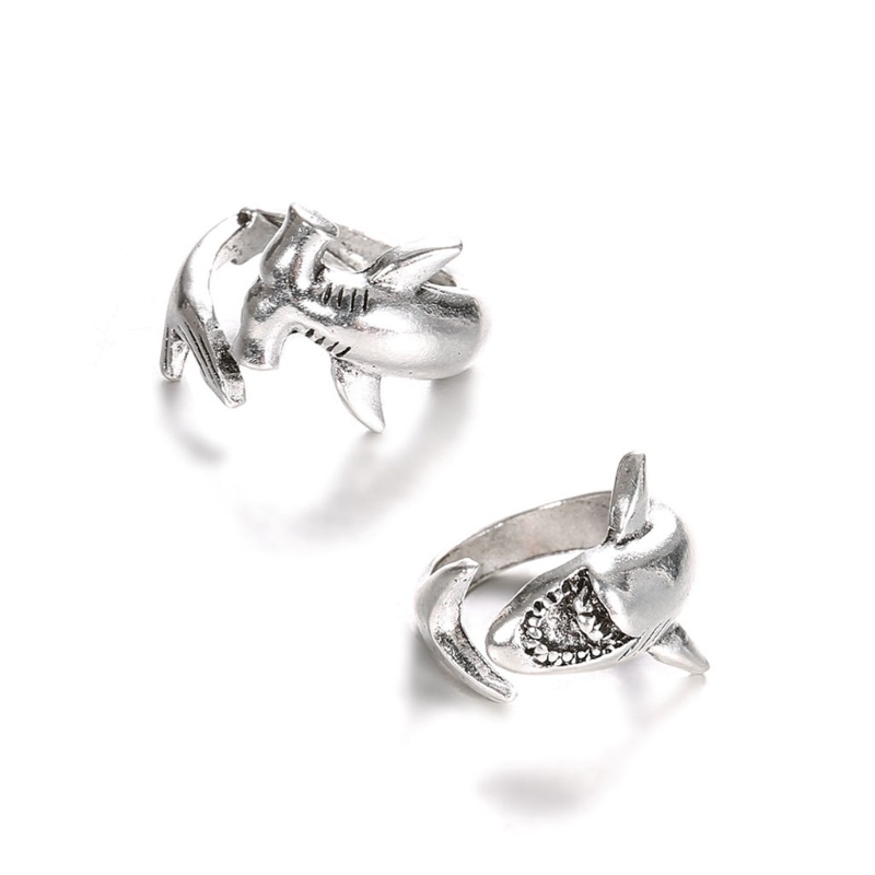 Set 2 nhẫn hợp kim hình cá mập có thể điều chỉnh kích thước