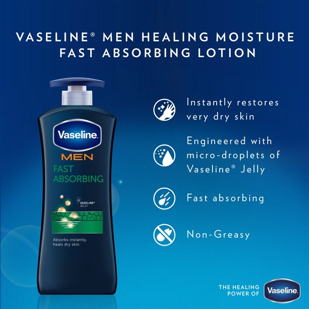 Dưỡng thể cho cơ thể & mặt nam giới Vaseline Men Fast Absorbing Body & Face Lotion 600ml