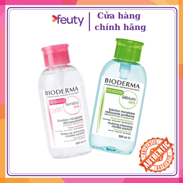 [CHUẨN AUTH]Nước Tẩy Trang Bioderma Pháp H2O Xanh - Hồng 500ML (Nắp Nhấn)