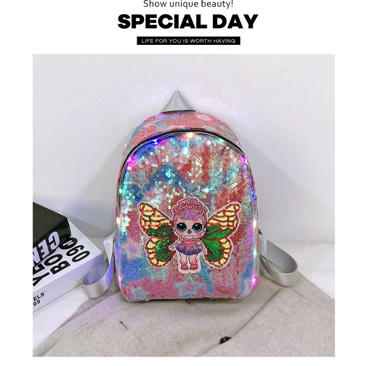 Balo bằng lông phối đèn lấp lánh hình kì lân dễ thương thời trang phù hợp cho trẻ em đi học