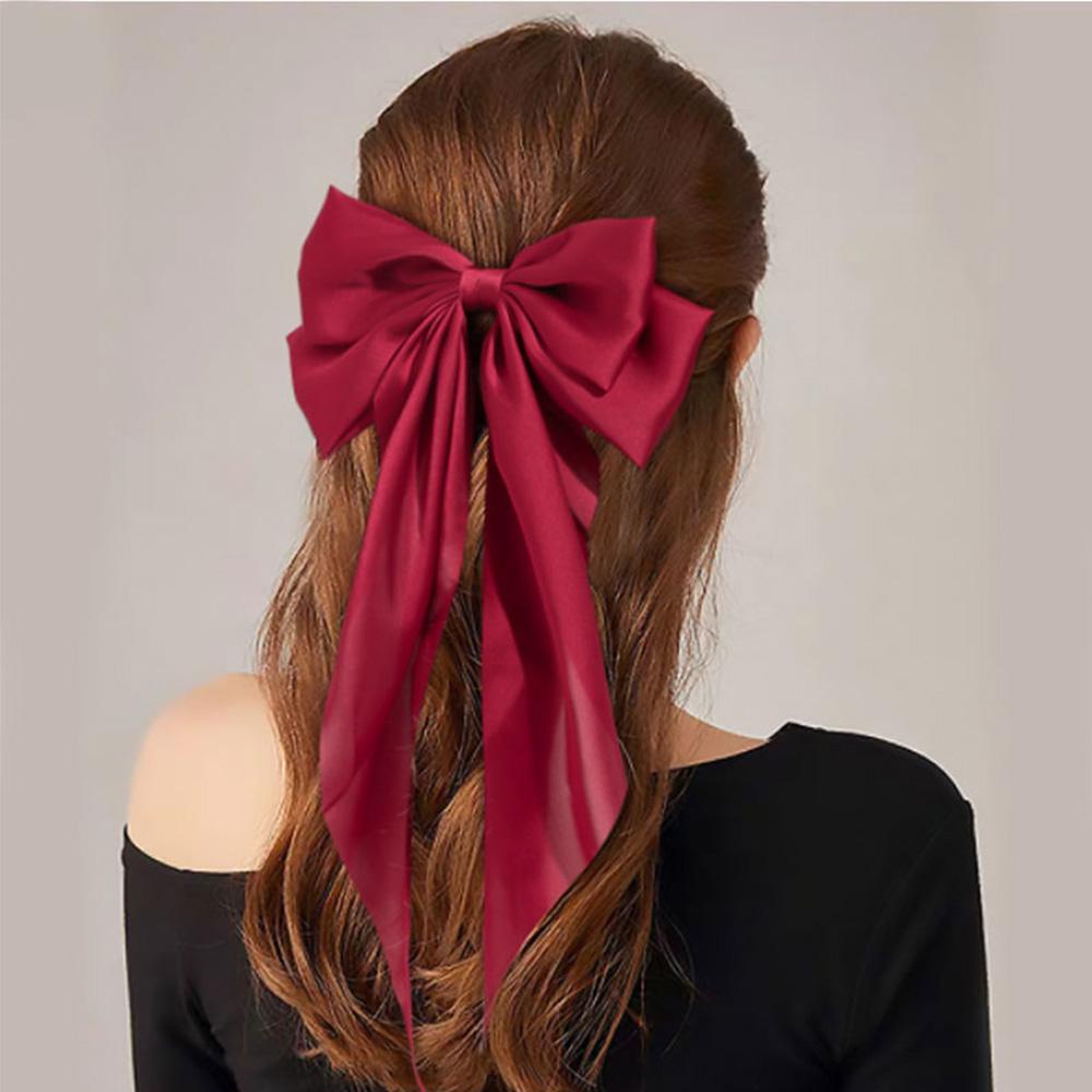 Kẹp Tóc Nơ Lụa Satin Hai Lớp Màu Trơn Đơn Giản Thời Trang WMES15H