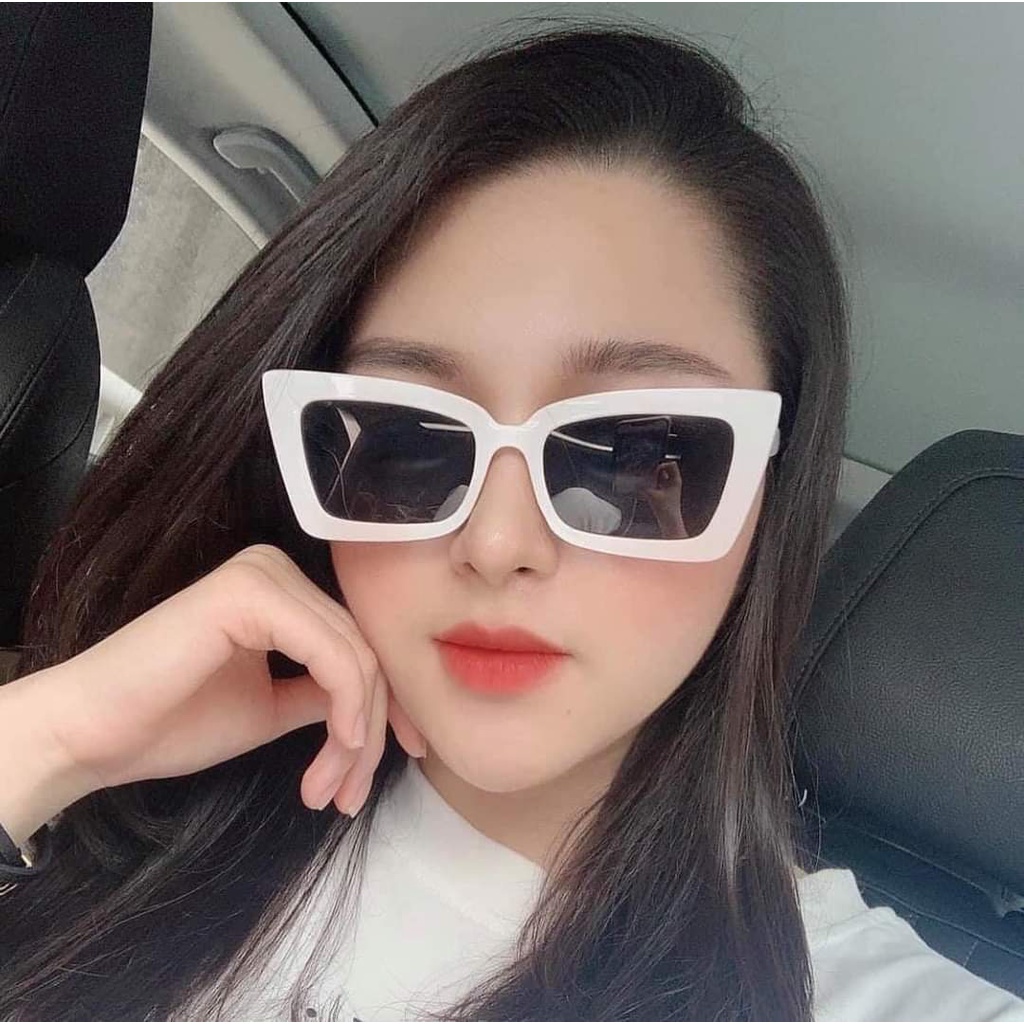 Kính Râm Nữ Chống Tia UV Gọng Vuông Mắt Xếch Dáng Vintage Màu Trắng Thiết Kế Sang Chảnh Độc Đáo - Vuông Mèo