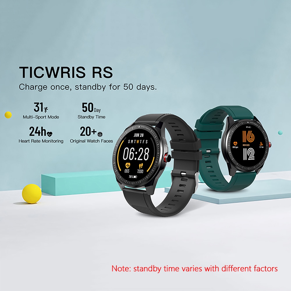 TICWRIS RS Smart Watch Men 1.3 inch TFT Touch Screen IP68 Waterproof Bluetooth 5.0 Heart Rate Monitor Fitness Tracker Smartwatch