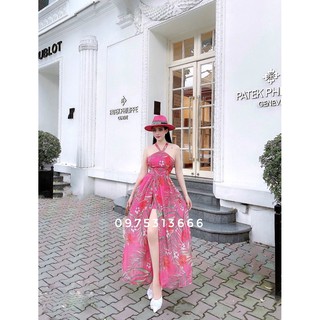 Váy Maxi Hở Lưng, Đầm Maxi Đi Biển Họa Tiêt Hoa Nhí Chất Tơ Lụa, Xẻ Tà, Hack Dáng, Khoe Chân Dài Miên Man