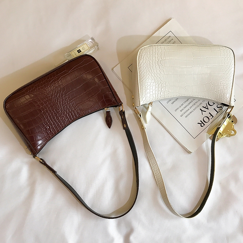 IELGY Túi xách đeo vai nhỏ họa tiết da cá sấu kiểu Pháp cổ điển Women's handbags