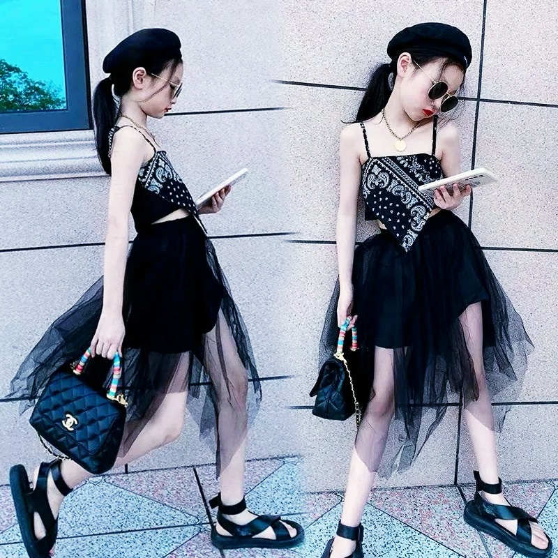Set Áo Thun Sát Nách Và Chân Váy Lưới Mỏng Thời Trang Mùa Hè Dành Cho Bé Gái
