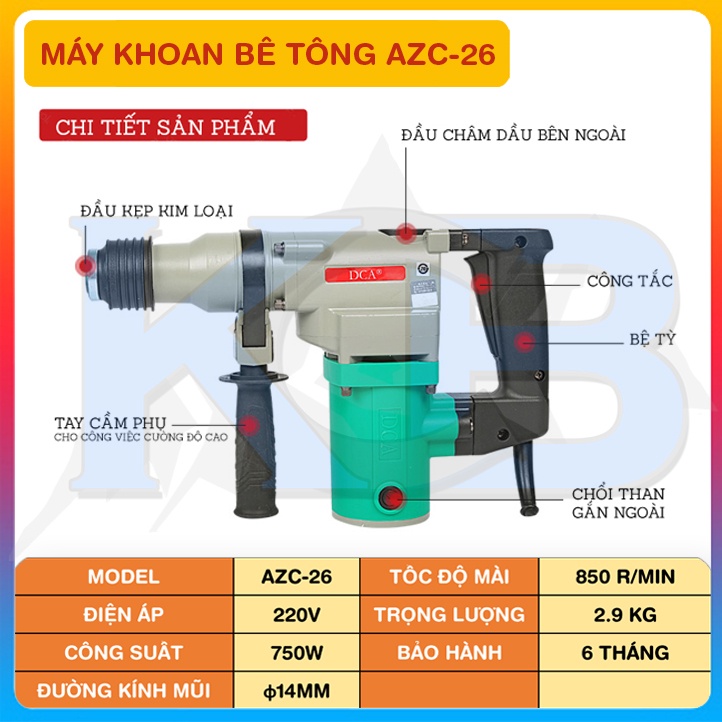 Máy khoan đục  DCA AZC03-26B 26mm