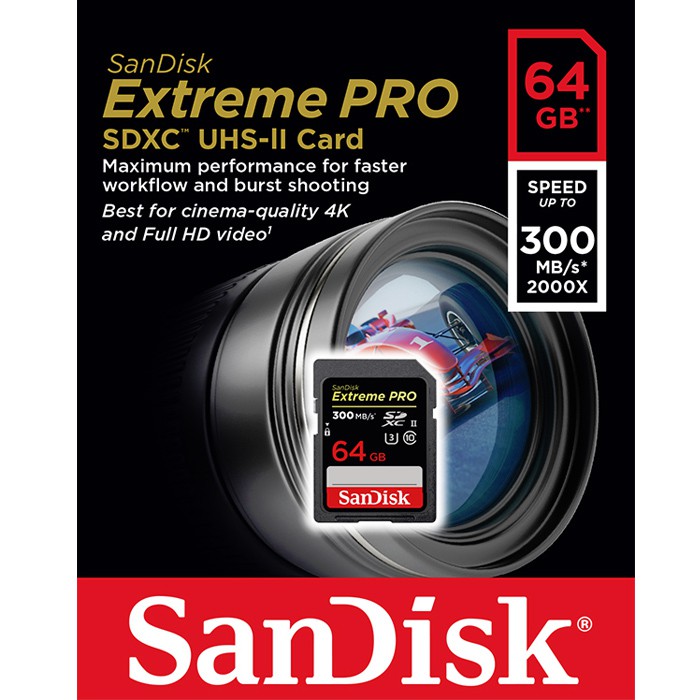 Thẻ nhớ SDXC SanDisk Extreme PRO UHS-II U3 2000x 64GB 300MB/s (SDSDXPK-064G-ANCIN)