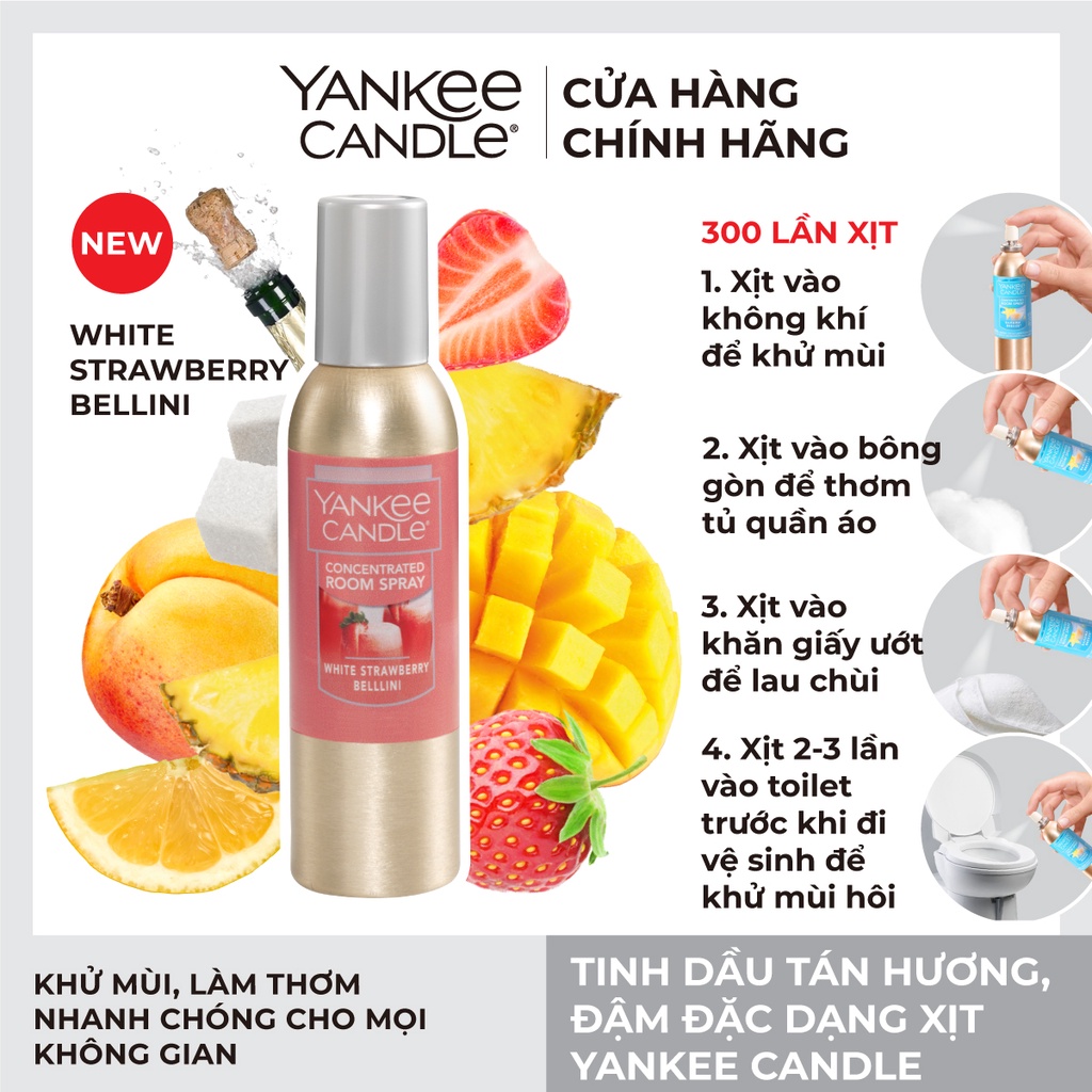 [Mã LIFEM1 giảm 50k đơn 99k] Tinh dầu tán hương đậm đặc dạng xịt Yankee Candle - White Strawberry Bellini (42.5g)