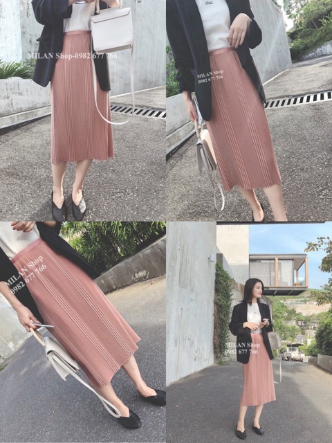 Chân váy xếp li dáng dài style Hàn | BigBuy360 - bigbuy360.vn