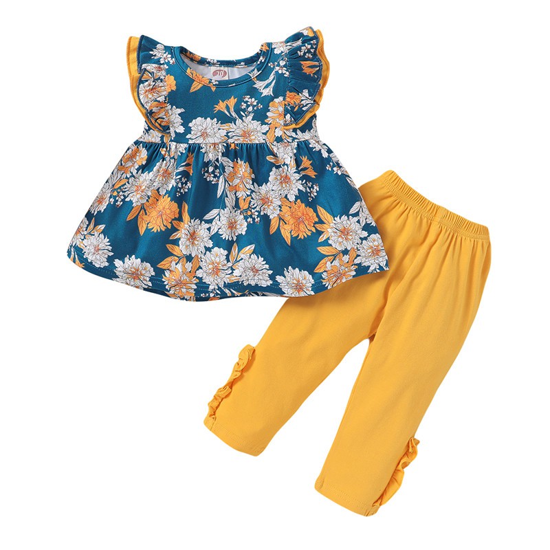 Bộ đồ MIKRDOO gồm áo họa tiết hoa và quần dài thời trang dành cho bé gái