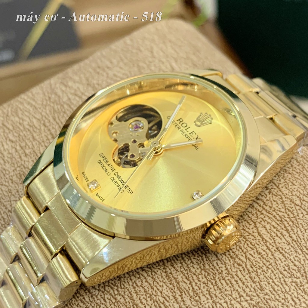 Đồng hồ nam Rolex máy cơ automatic mạ vàng 18K dây kim loại chống nước cao cấp DH518 sieucap64