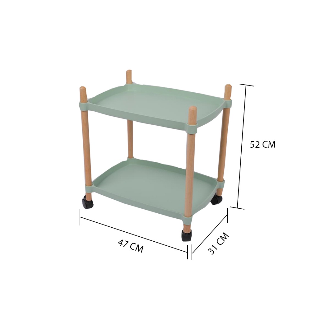 HomeBase STACKO Kệ để đồ 2 tầng bằng nhựa có bánh xe FOREST W47xD31xH52cm màu xanh lá