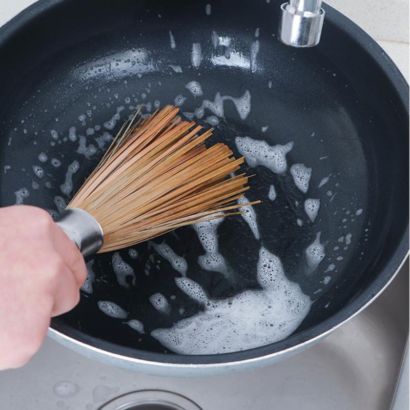 Bàn chải tre tay cầm gỗ vệ sinh nồi chảo đa năng cho gia đình
