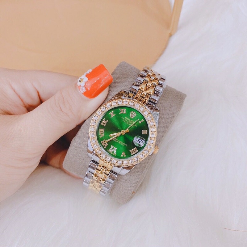 ĐỒNG HỒ ROLEX DEMIN MẶT XANH VIỀN ĐÁ