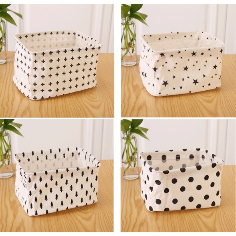 Giỏ vải đựng đồ mini GIN6 túi vải để bàn gấp gọn hoa văn xinh xắn tiện ích