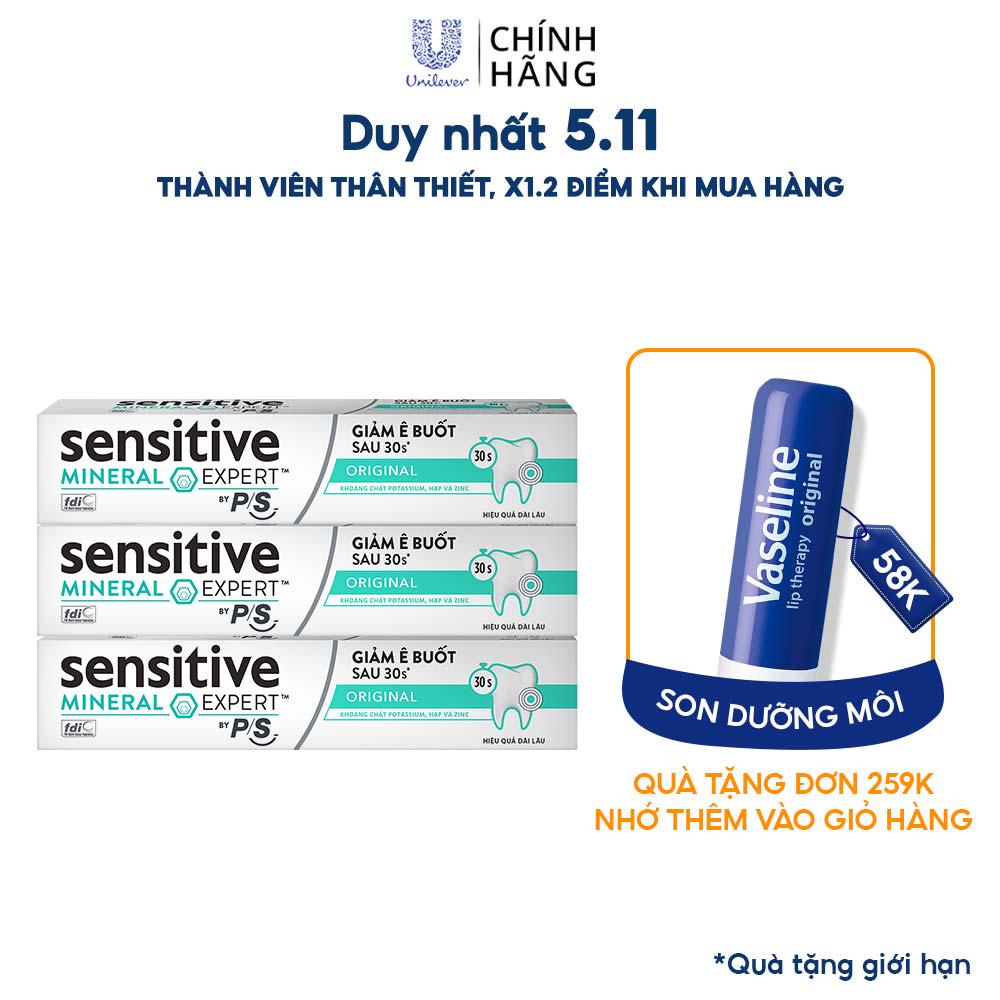 Bộ 3 Hộp Kem đánh răng P/S giảm ê buốt sau 30 giây Sensitive Mineral Expert Original với tác động từ khoáng 100g