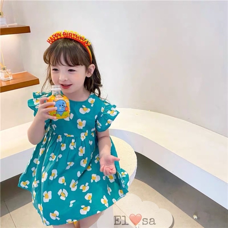 VÁY BÉ GÁI - VÁY XANH HOA NHÍ SIÊU XINH CHO BÉ