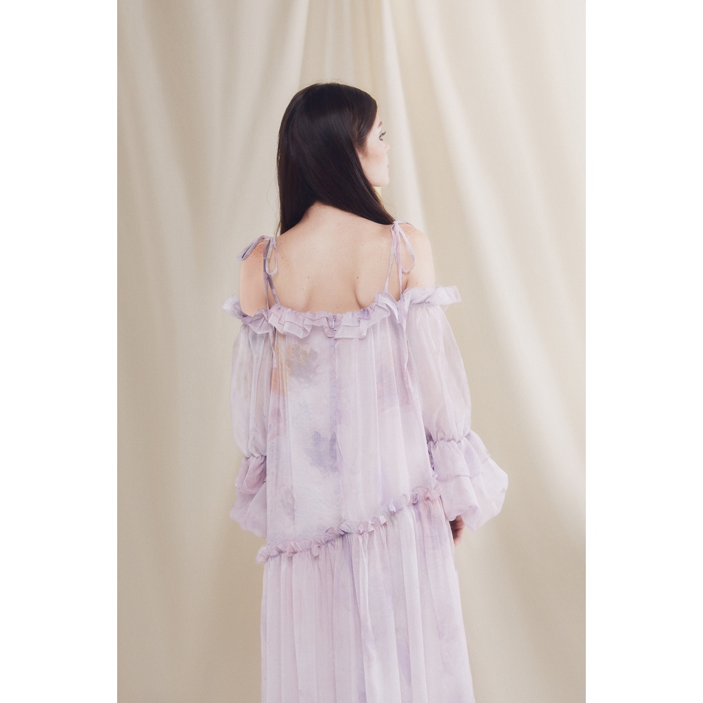 Achelois - Váy maxi tay bồng hoạ tiết Cannon Ball