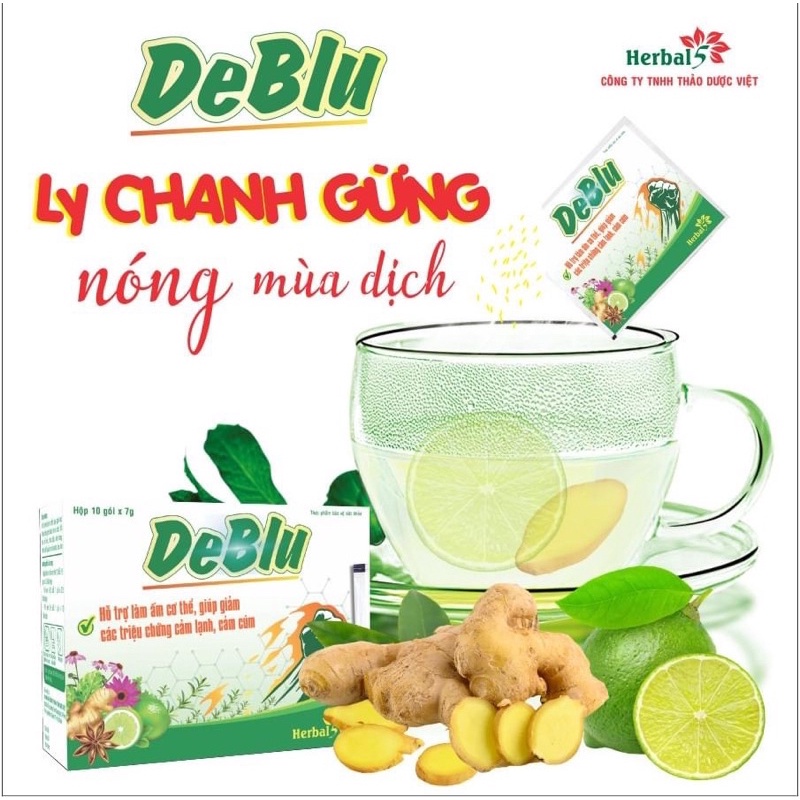 DeBlu bột sủi chanh gừng giải cảm, làm ấm cơ thể (hộp 10 gói)