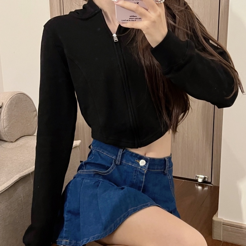 Áo hoodie ZHELIHANGFEI dáng ngắn tay dài phong cách quyến rũ thời trang cho nữ