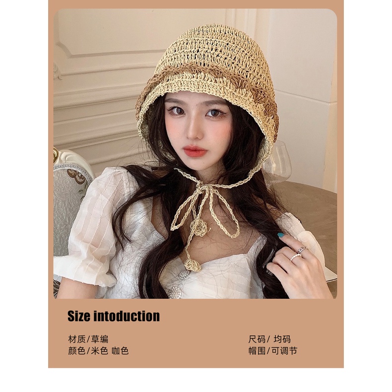 Nón Tai Bèo Đan Cói Mỏng Thoáng Khí Gấp Gọn Kiểu Nhật Bản Thời Trang Mùa Hè Cho Nữ