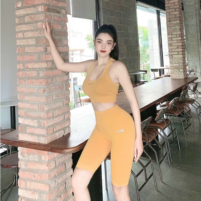 Set bộ đồ tập gym yoga nữ dệt kim áo bra kèm mút lót, quần đùi ngố chun mông cao cấp Bin Sports BL025