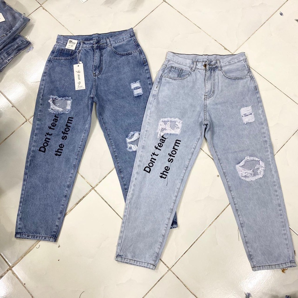 Quần jean nữ dáng baggy trẻ trung họa tiết đáng yêu co giãn nhẹ | BigBuy360 - bigbuy360.vn