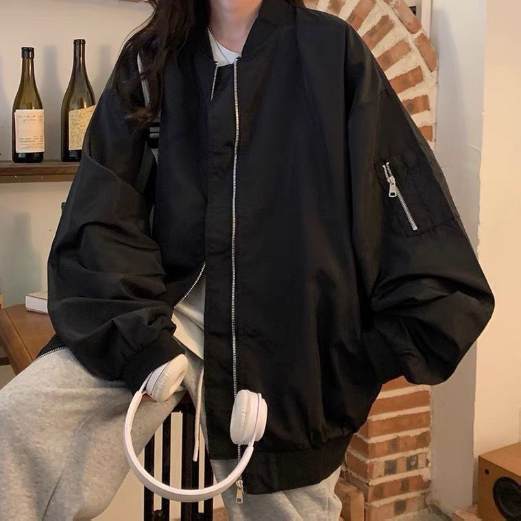 COZOKC COZOK Áo khoác bóng chày COZOK tay dài dáng rộng phong cách đơn giản thời trang